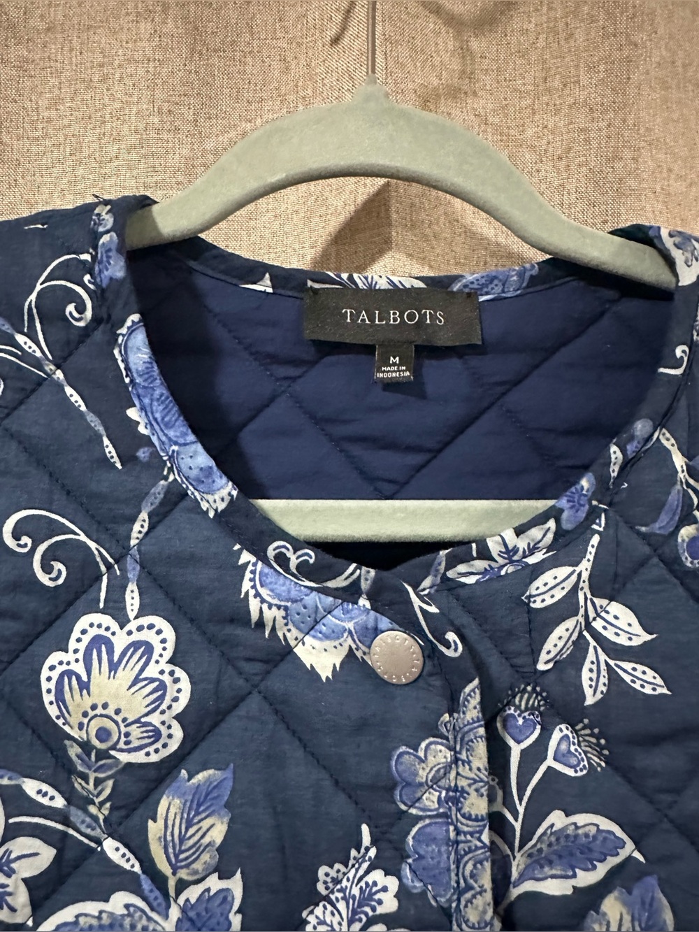 Quilted Floral Jacket Snap Front w/ Pockets Sz M Talbots Cottagecore Grannycore - Picture 5 of 8